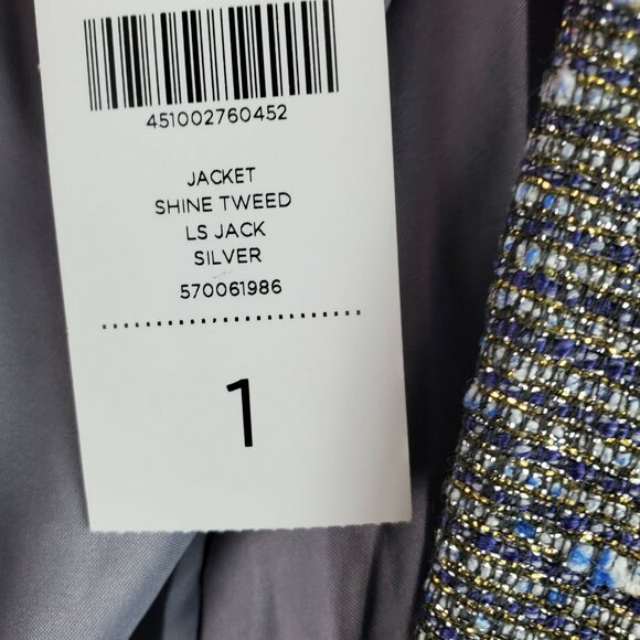 Chico’s NWT Metallic Tweed Blazer Jacket Silver Gray Size 1 Medium Career - Picture 11 of 12